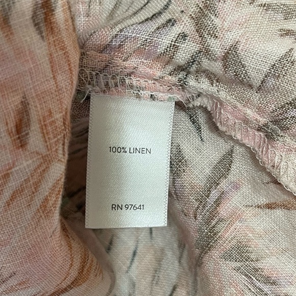 Women’s J.Jill 100% linen pink & green floral tropical cream print blouse Small - Picture 4 of 4